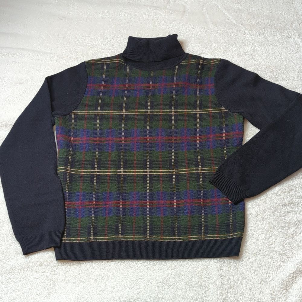 Brooks Brothers Vintage Merino Wool turtleneck plaid sweater size S